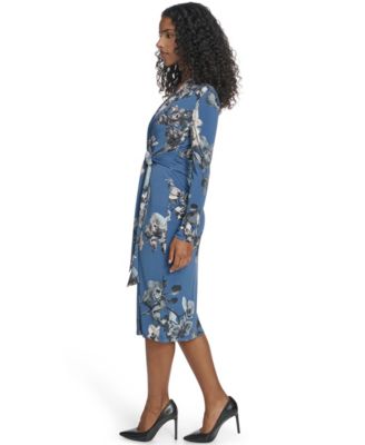 Women's Printed Surplice V-Neck Midi Dress