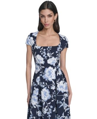 Women's Floral Print Square Neck Dress