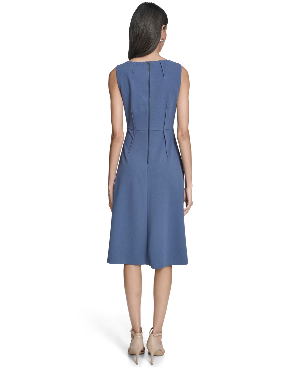 Calvin Klein Women's Sleeveless Seamed Midi Dress In Blue