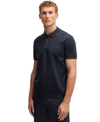 Hugo Boss - Men's Zip Neck Structured-Cotton Polo Shirt