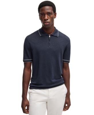 Hugo Boss - Men's Zip Placket Linen-Blend Knit Sweater