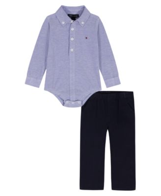 Tommy Hilfiger - Baby Boys 2-Piece Woven Shirt-Style Bodysuit and Pants Set
