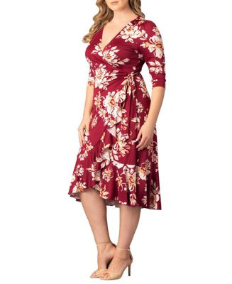 Plus Size Flirty Flounce 3/4-Sleeve Midi Wrap Dress