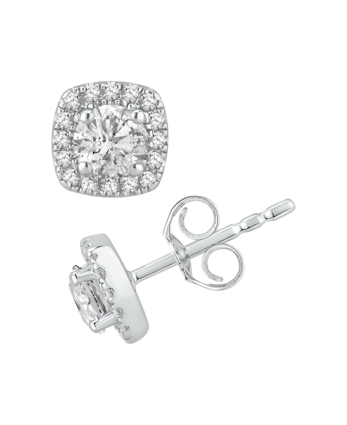 Macy's Diamond Halo Stud Earrings (1 Ct. T.w.) In 14k White Gold In Metallic