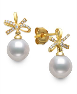Freshwater Pearl (7-8mm) and Cubic Zirconia Jewelry Set in Gold Over Silver