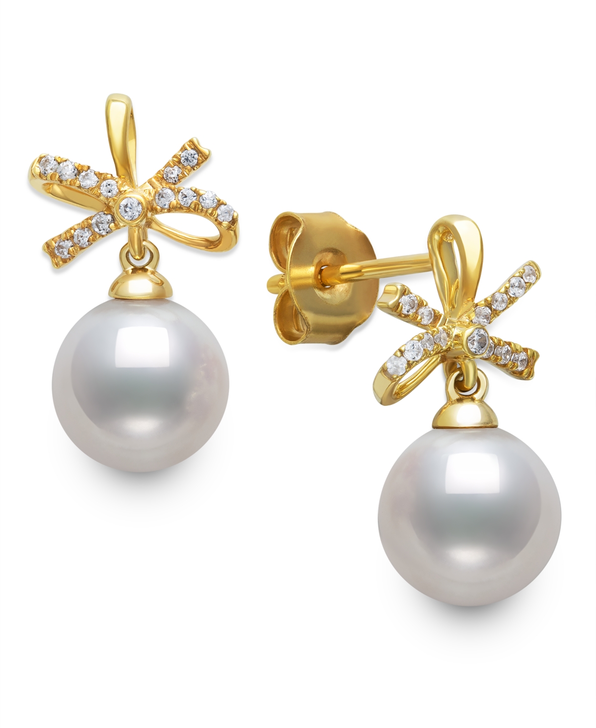 Belle De Mer Freshwater Pearl (7-8mm) And Cubic Zirconia Jewelry Set In Gold Over Silver In White