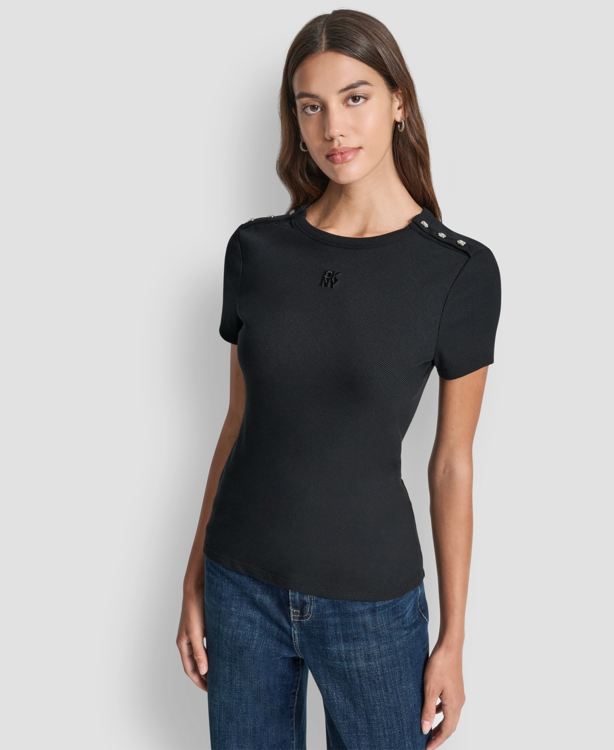 Dkny Jeans Petite Crewneck Short-sleeve T-shirt In Black