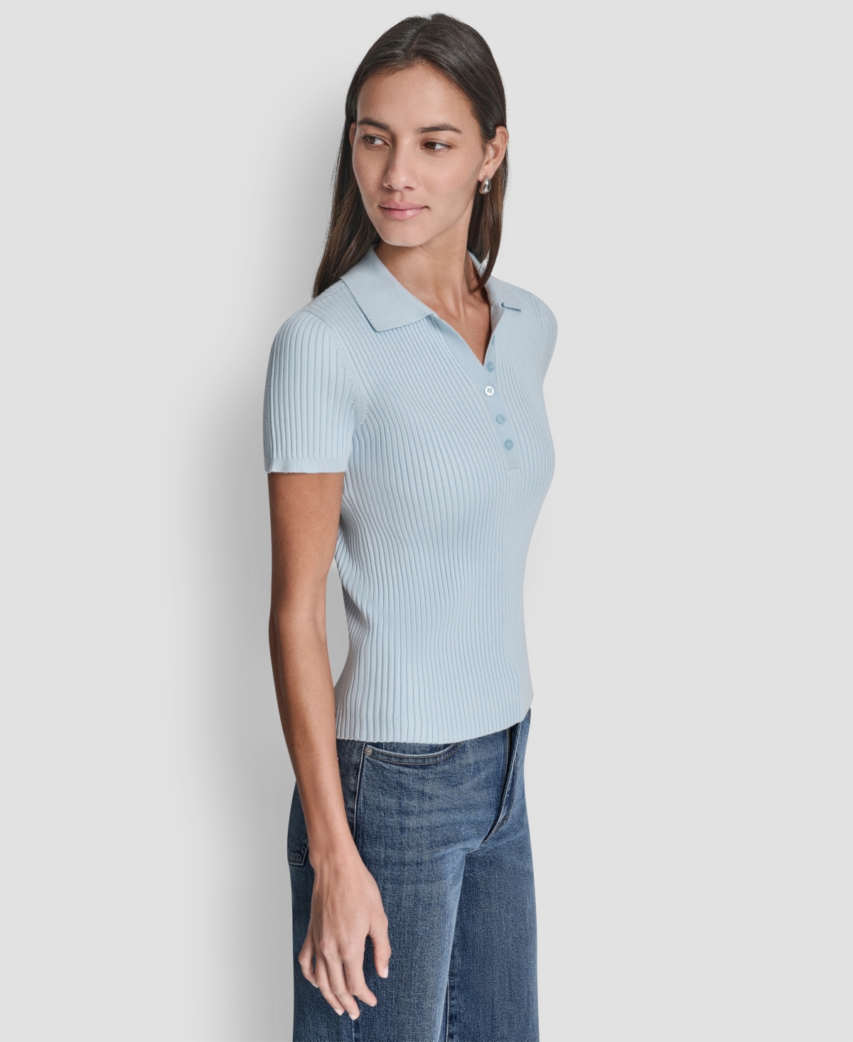 Dkny Jeans Petite Short-Sleeve Ribbed Polo Shirt