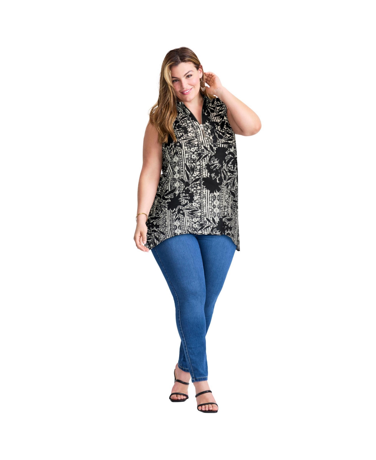 Avenue Women's Zip Neck Hi-Low Shirt