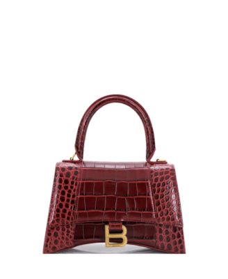 Small Hourglass Top Handle Bag Embossed Leather