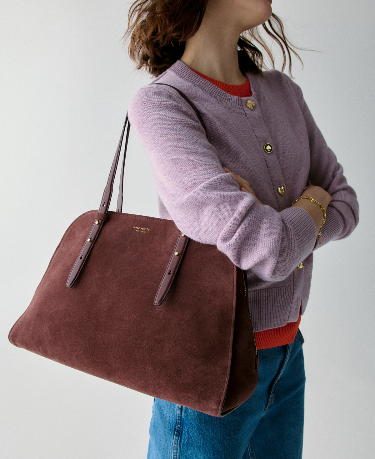 Kate Spade Do It All Suede Maise Carryall Tote Bag In Burgundy