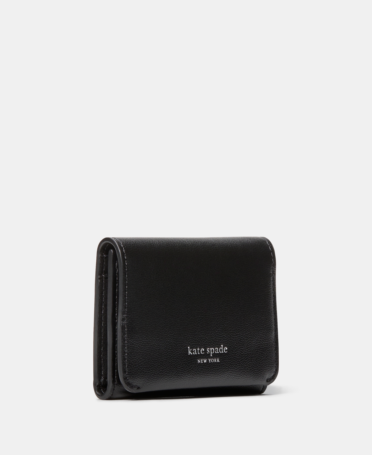 Kate Spade Halo Fine Grain Leather Card Case Trifold Wallet In Black
