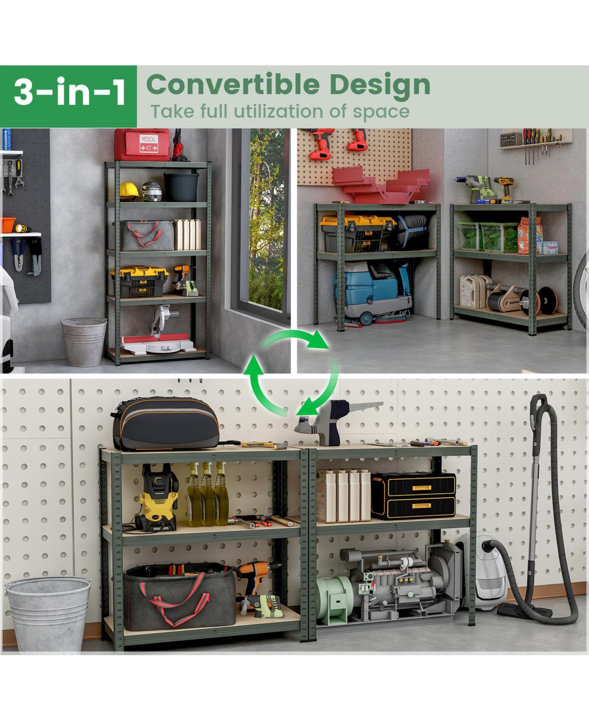 Sugift 5-Tier Heavy Duty Metal Shelving Unit with 2000 Lbs Total Load Capacity-Gray.