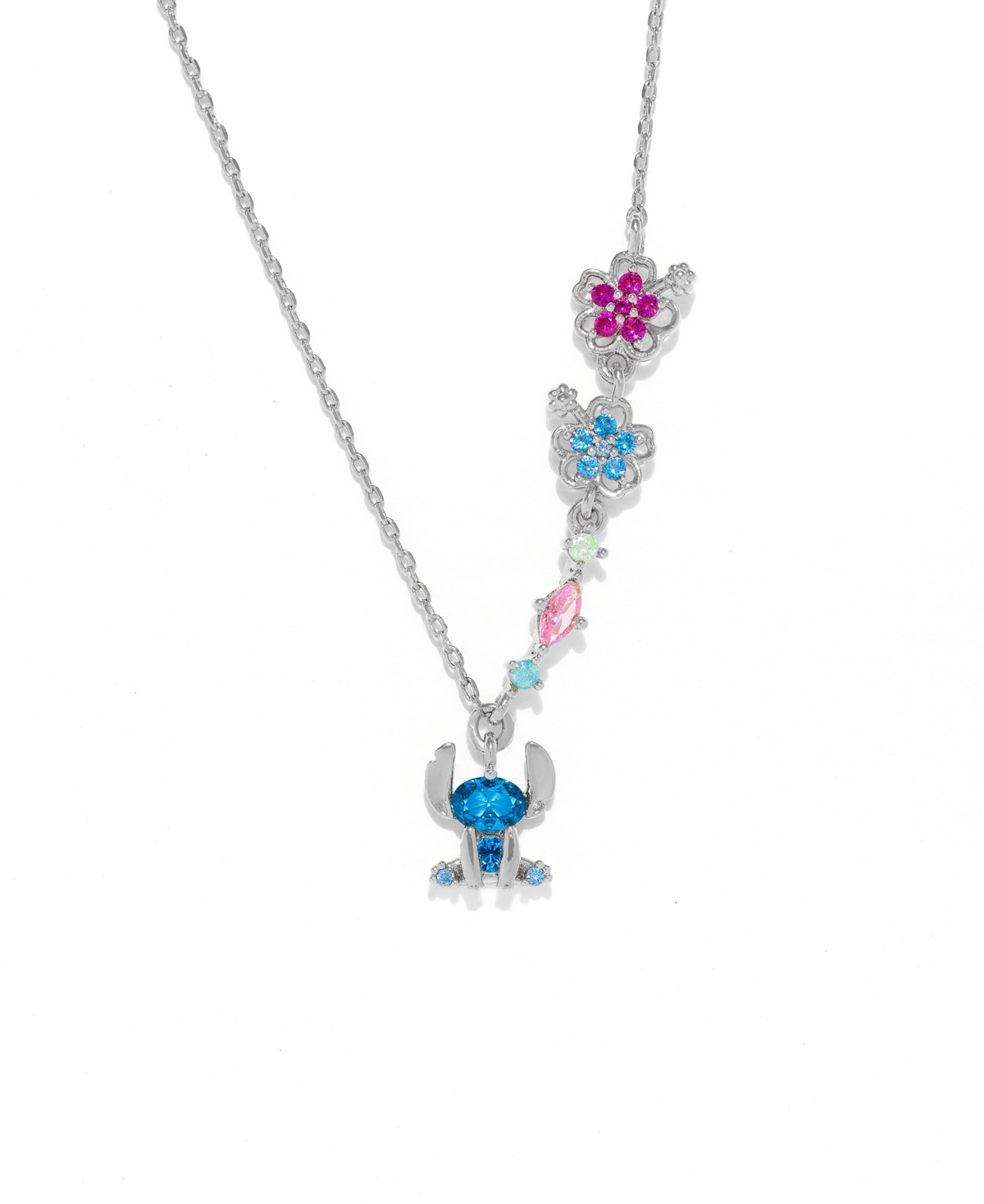 Girls Crew Crystal Disney Stitch Hibiscus Necklace In Silver