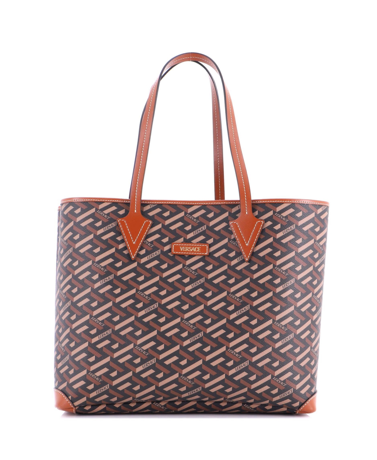 Pre-Owned Versace Medium Shopping Tote (Outlet) La Greca Signature Coated Canvas