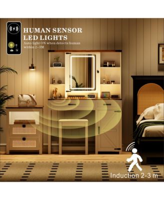 40" Farmhouse Makeup Vanity with LED Mirror & Charging Station