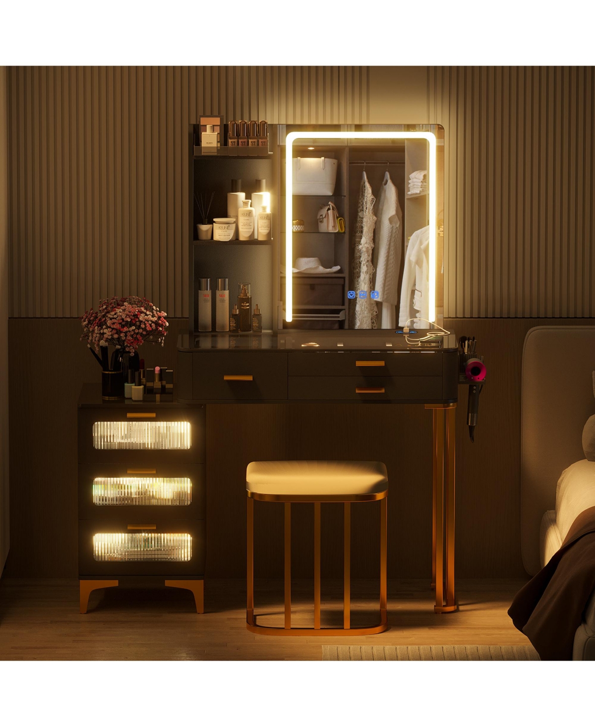 Vlsrka Vanity Makeup Desk with Mirror and Lights