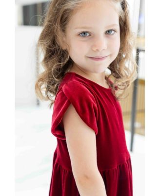 Toddler Girls Dresses Stretch Velvet Dress With Tulip Sleeves