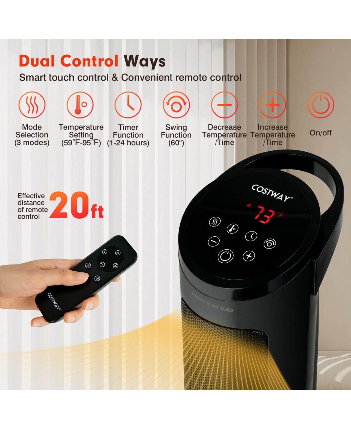Sugift 1500W Ptc Fast Heating Space Heater with Remote Control