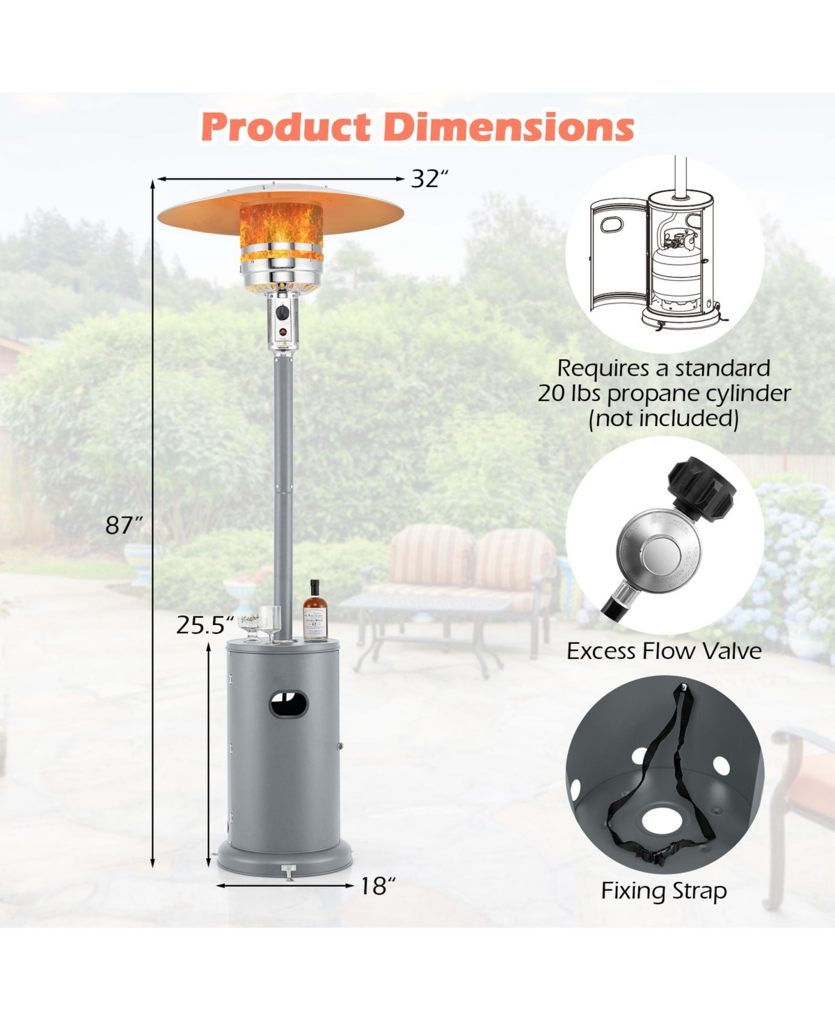 Sugift 50000 Btu Propane Patio Heater with Round Table Design