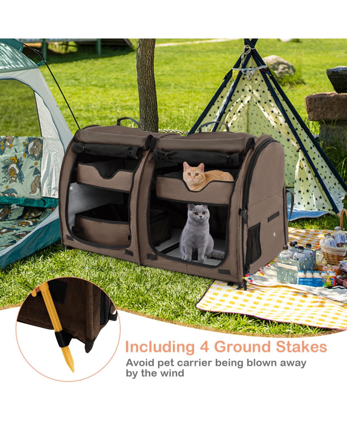 Skonyon Double Compartment Pet Carrier with 2 Removable Hammocks