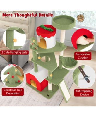 61 Inches Cute Christmas Cat Tree with Sisal Scratching Posts and 2 Condos