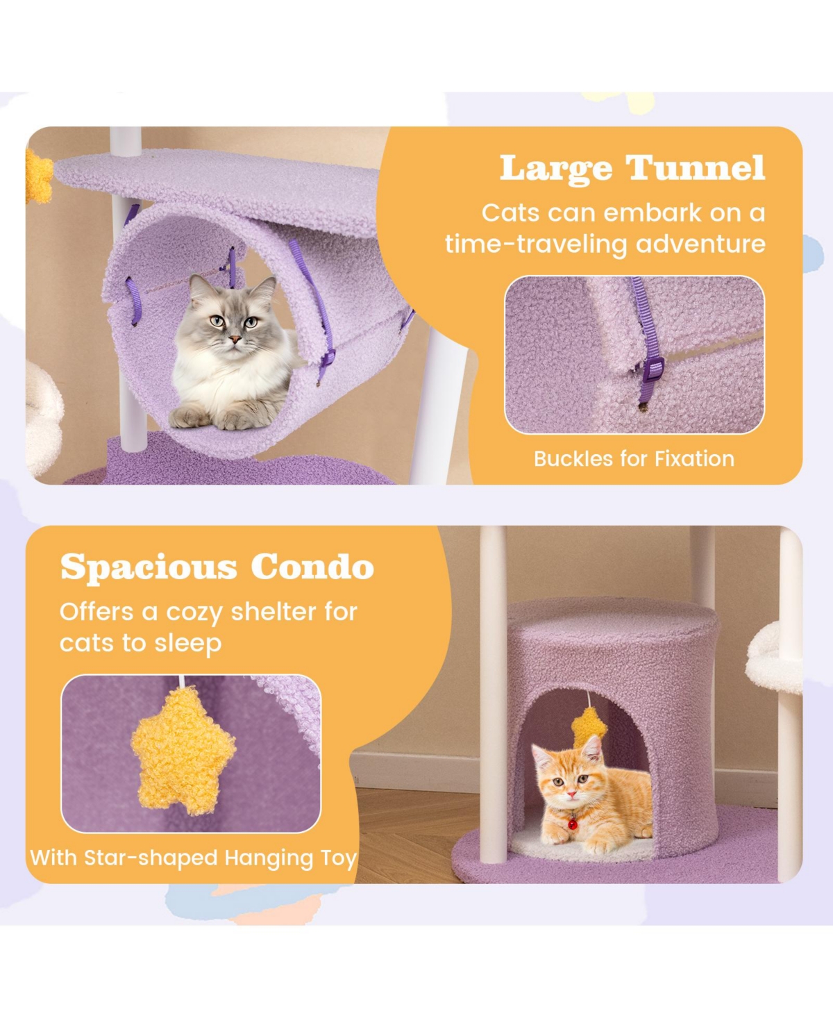 Skonyon 62 Inches Large Cat Tower with Metal Frame and Jumping Platforms