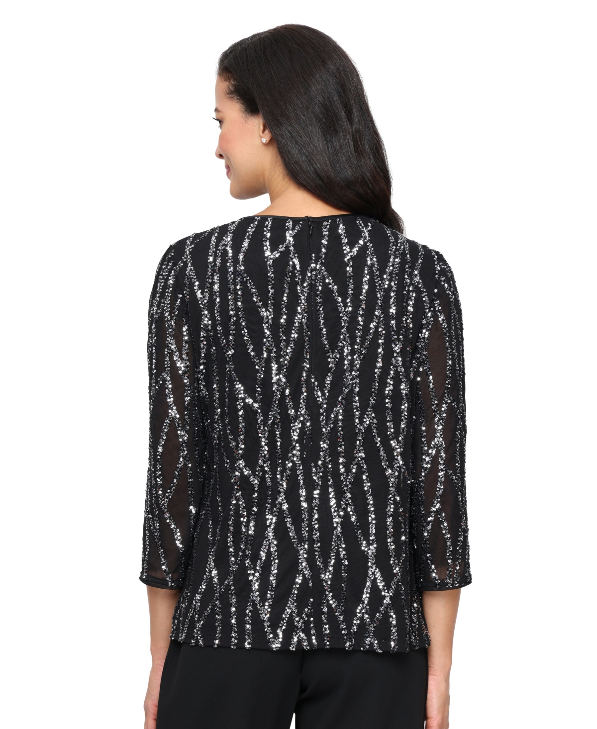 Alex Evenings Women's Sequin 3/4-Sleeve Top