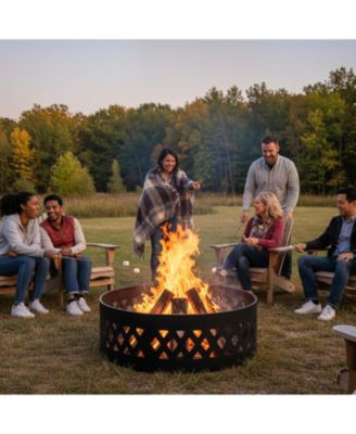 Outdoor Heavy-Duty Steel Portable Large Round Crossweave Cut Out Fire Pit Ring - 36" - Black
