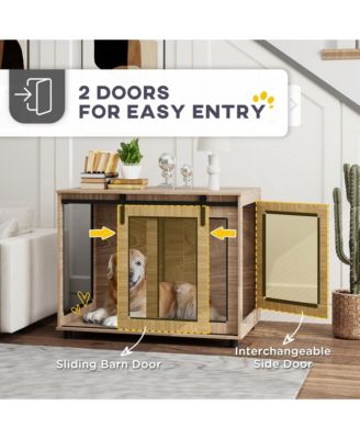 39" Dog Crate Furniture with Sliding Barn Door, for Large Dogs