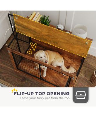 39" Dog Crate Furniture w/ Flip-up Top Opening, 2 Doors, for L Dogs