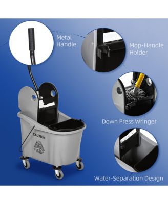 9.5 Gallon 36L Wringer Bucket Cart with Down Press Wringer and Mop Holder