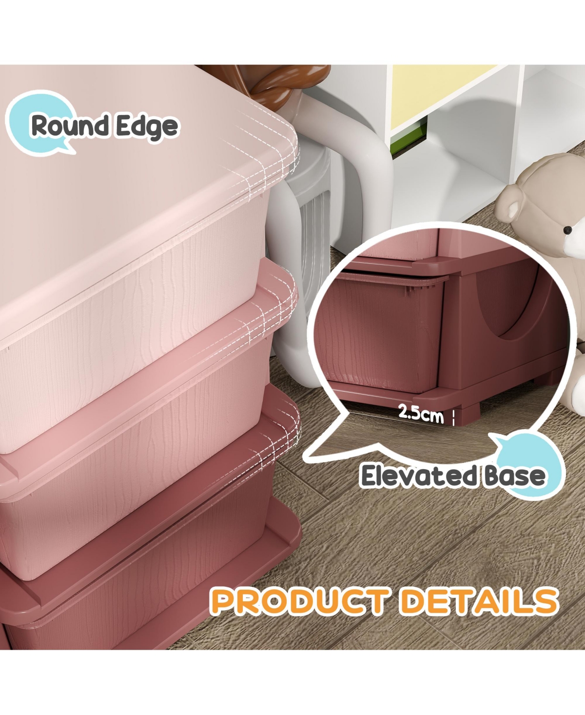 Qaba Kids Storage Container with Drawers for Playroom, Pink