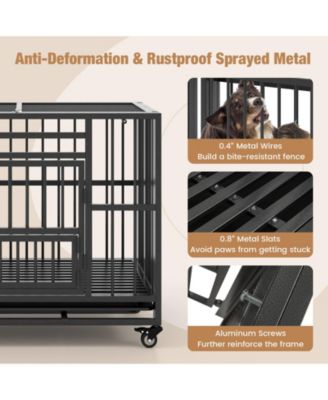 Foldable Heavy-Duty Metal Dog Cage Chew-proof Dog Crate with Lockable Universal Wheels