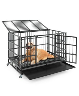 48 Inch Foldable Heavy-Duty Metal Dog Cage with Lockable Rolling Casters and Tray-48 inches