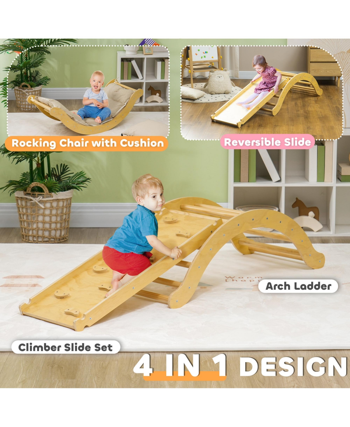 Qaba 4 In 1 Toddler Indoor Climbing Toy Set with Arch, Ramp & Cushion