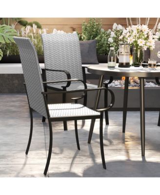 Set of 2 Outdoor Wicker Dining Chairs with Armrests,