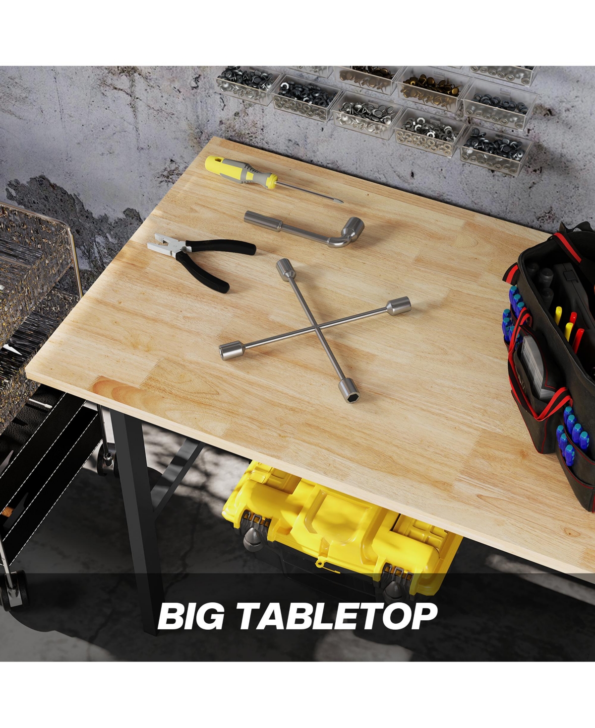 Homcom 46"L x 28"W Garage Table with X Bar Support and Tabletop Natural/Black