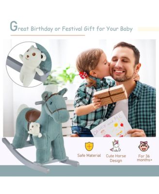 Kids Plush Ride-On Rocking Horse Toy Chair w/ Soft Plush Toy