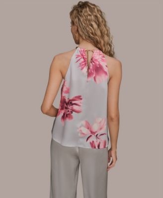 Women's Printed Twist Neck Coil Halter Top