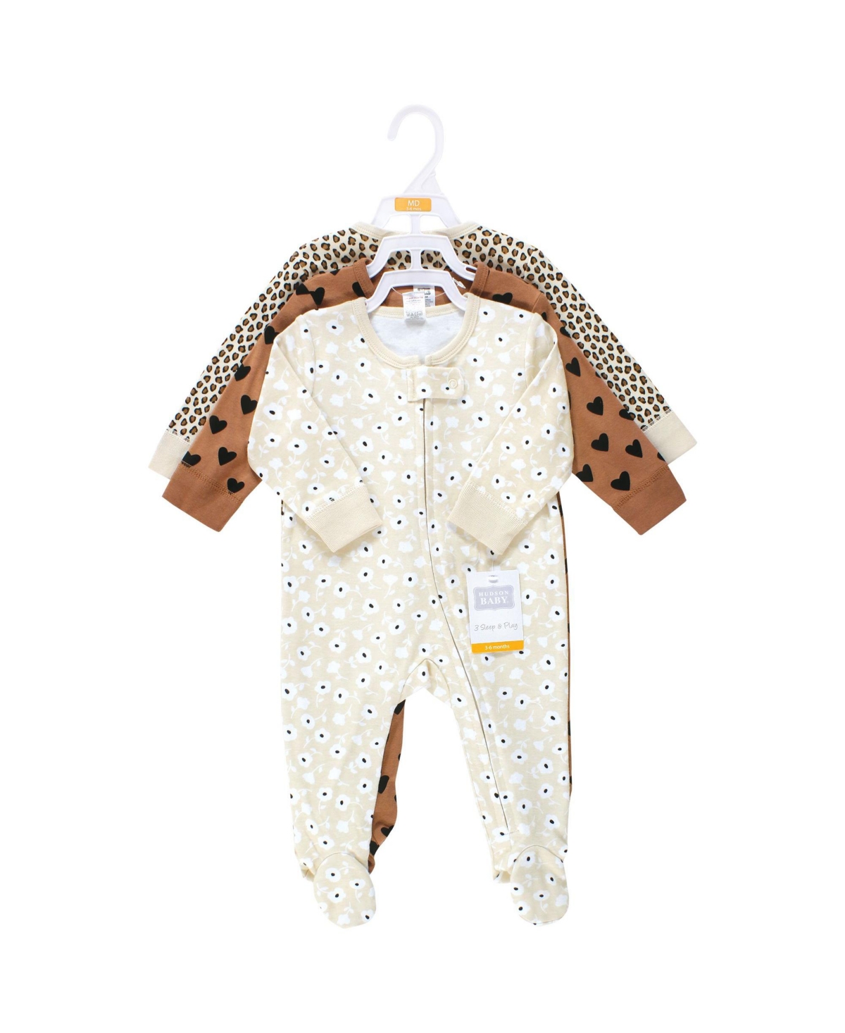 Hudson Baby Girls Cotton Sleep and Play, Cinnamon Hearts, 0-3 Months