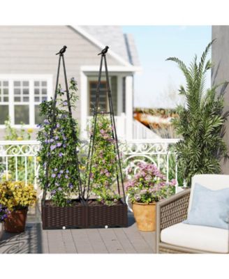 1 PCS Raised Garden Bed with Plant Box & Obelisk Trellis Lockable Wheels Cage Planter