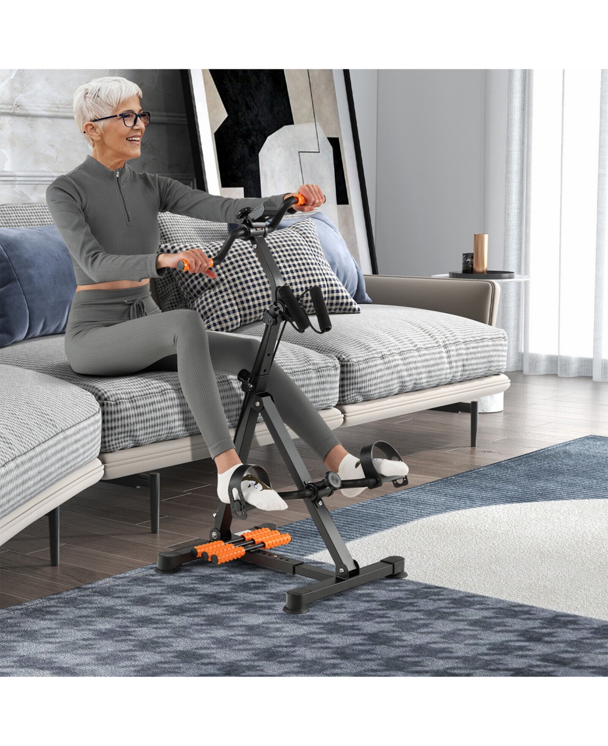 Sugift Adjustable Lcd Pedal Exercise Bike with Massage-Yellow