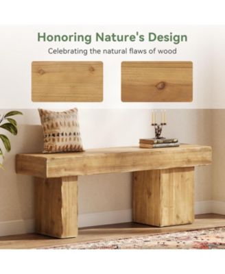 Solid Wood Bench, 47” Farmhouse Entryway Bench with Thickened Seat & Artistic Legs, Indoor Bench