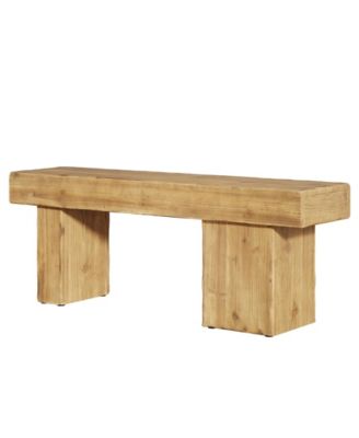 Solid Wood Bench, 47” Farmhouse Entryway Bench with Thickened Seat & Artistic Legs, Indoor Bench