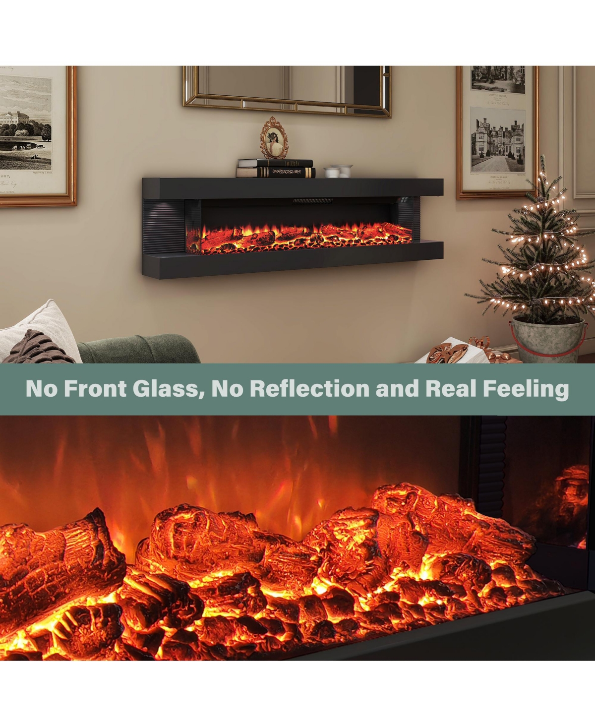 Mondawe Suspended Led Light Mantel with Remote Control Stylish Electric Fireplace