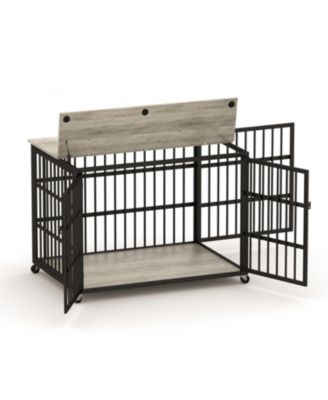 43.3 in. W x 29.9 in. D x 33.5 in. H dog crate wrought iron frame door with side openings in Gray