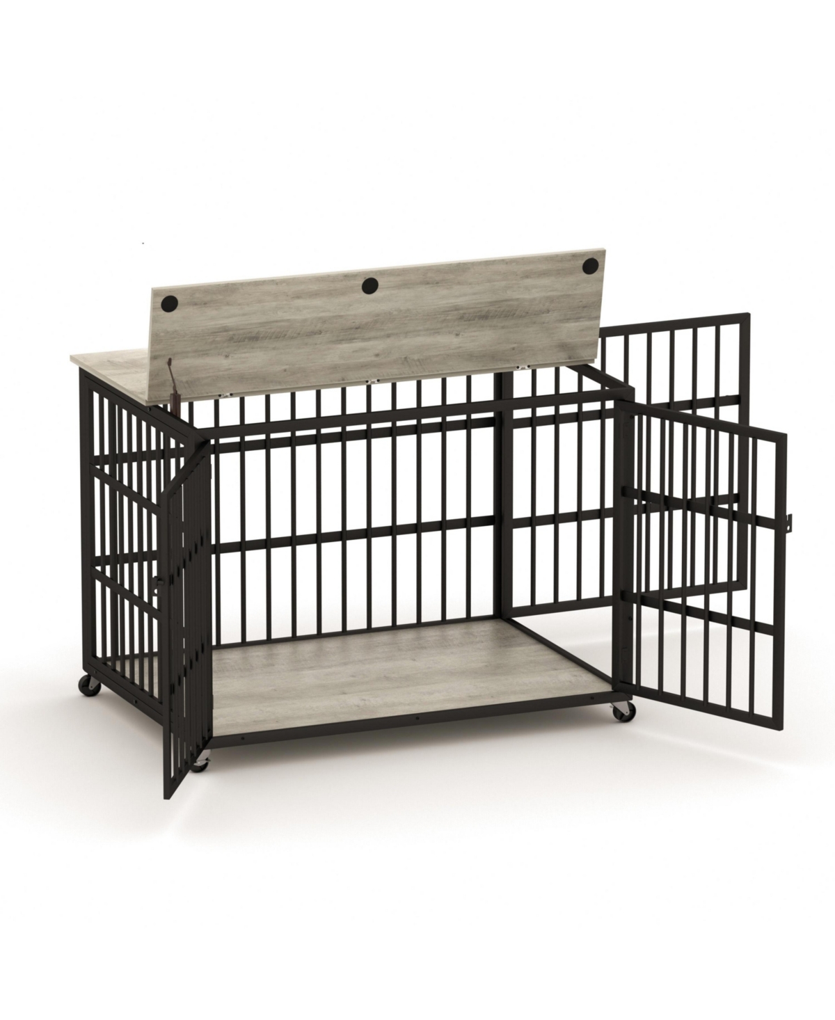 Aostirmotor 43.3 in. W x 29.9 in. D x 33.5 in. H dog crate wrought iron frame door with side openings in Gray