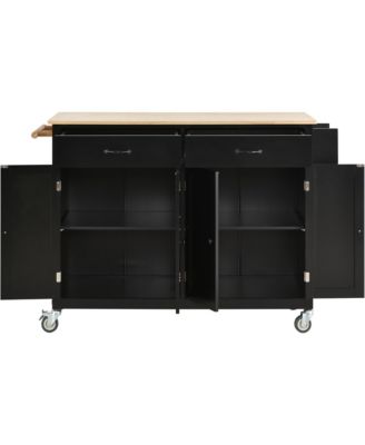 54.3inch Kitchen Island Cart with Solid Wood Top, Locking Wheels, 4-Door Cabinet, Two Drawers, Spice Rack and Towel Rack for Dining Room