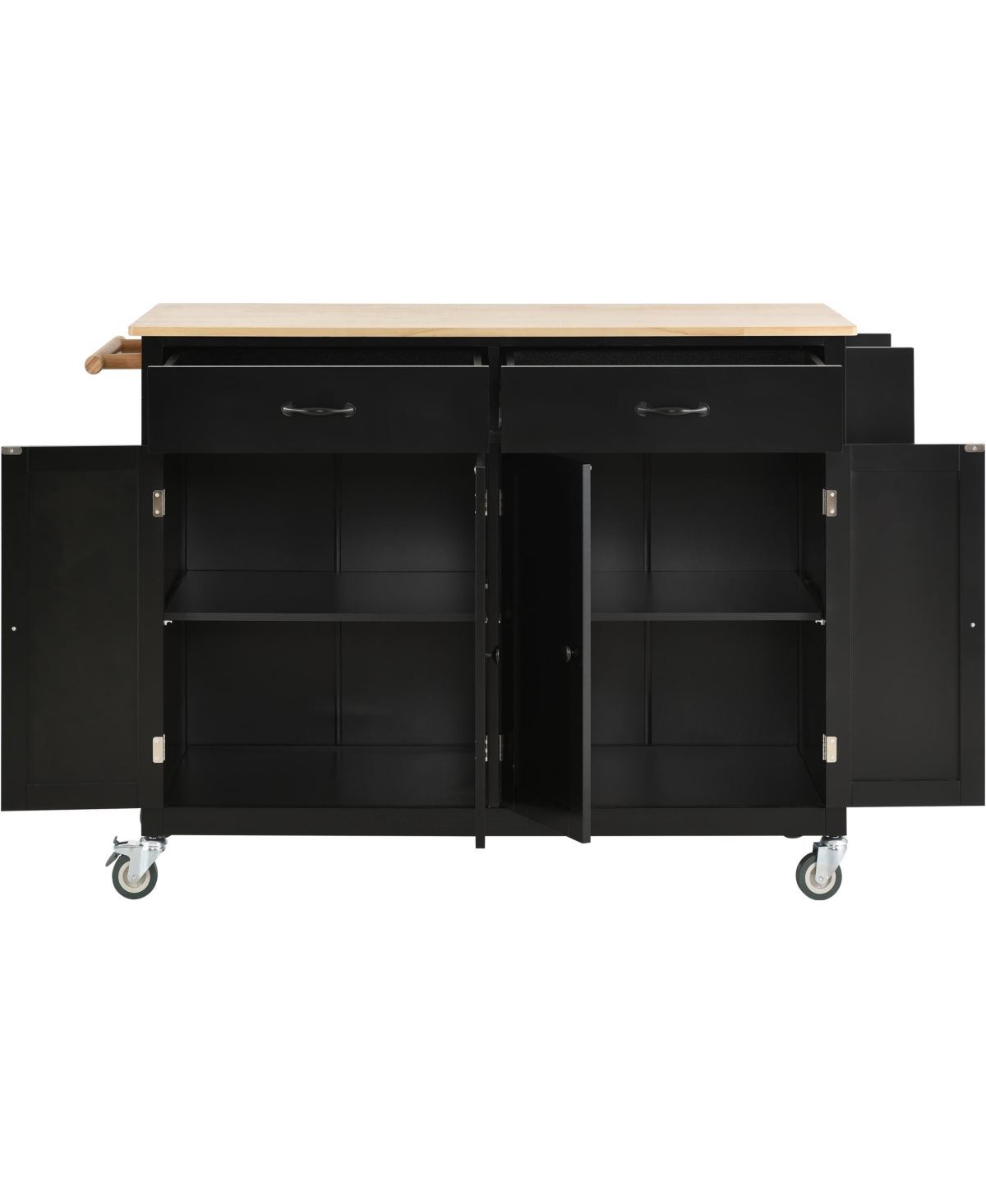 Casainc 54.3inch Kitchen Island Cart with Solid Wood Top, Locking Wheels, 4-Door Cabinet, Two Drawers, Spice Rack and Towel for Dining Room